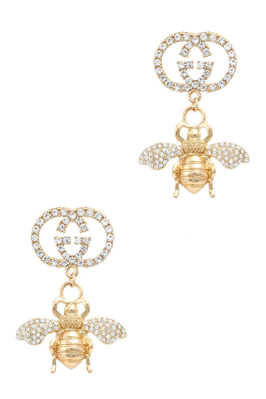 Bee Charm Double G Stud Earring 1657 NEW
