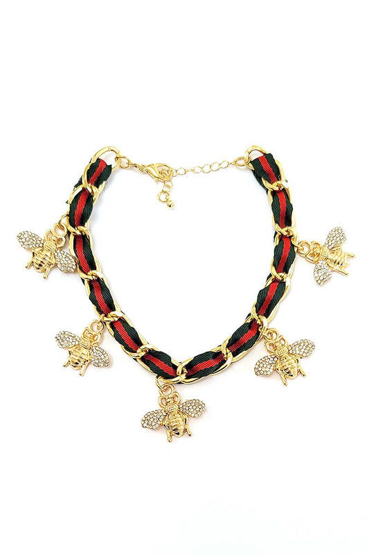 Bee Rhinestone Red Green Anklet
