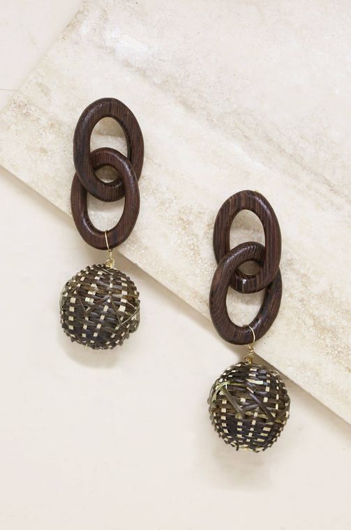 Nature Elements Earring in Wood Brown and Gold